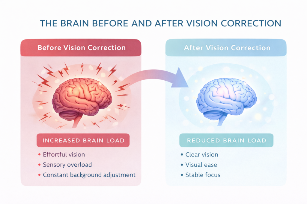 the brain before and after vision correction