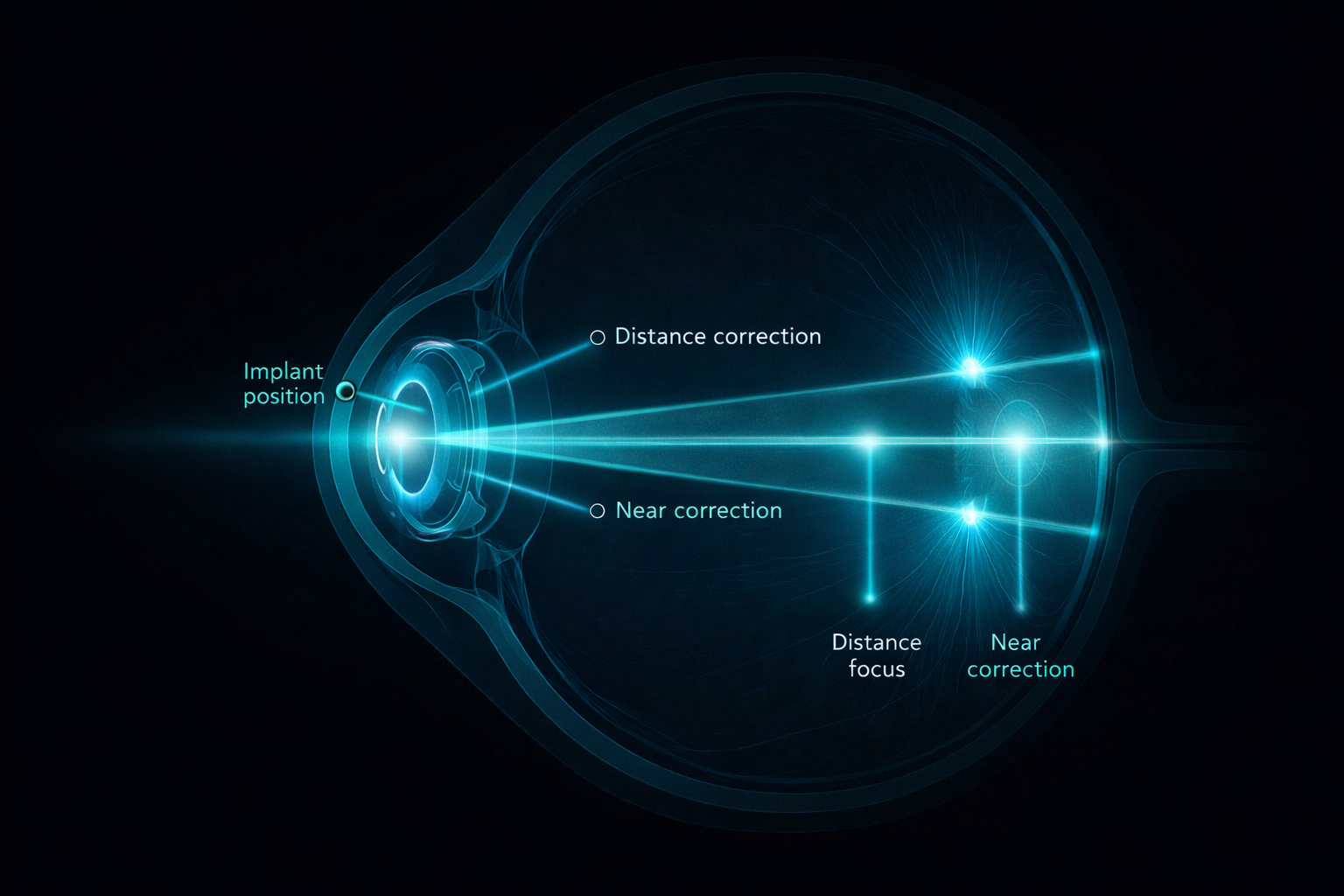 ICL Implantable Contact Lens diagram showing placement and corrected light path